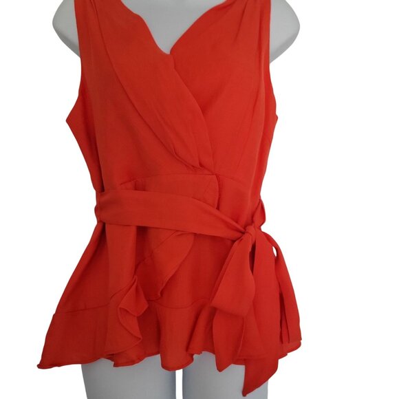 DO+BE Women's Sleeveless Wrap-Style Peplum Top Waist Tie Orange/Red- L - Picture 7 of 8